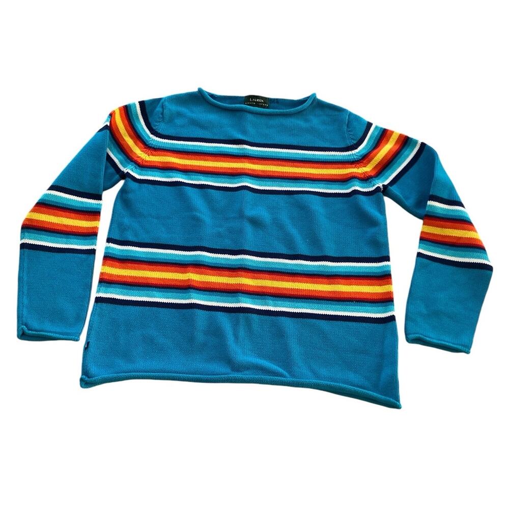 Lauren Ralph Lauren Blue Multicolor Striped Sweater
